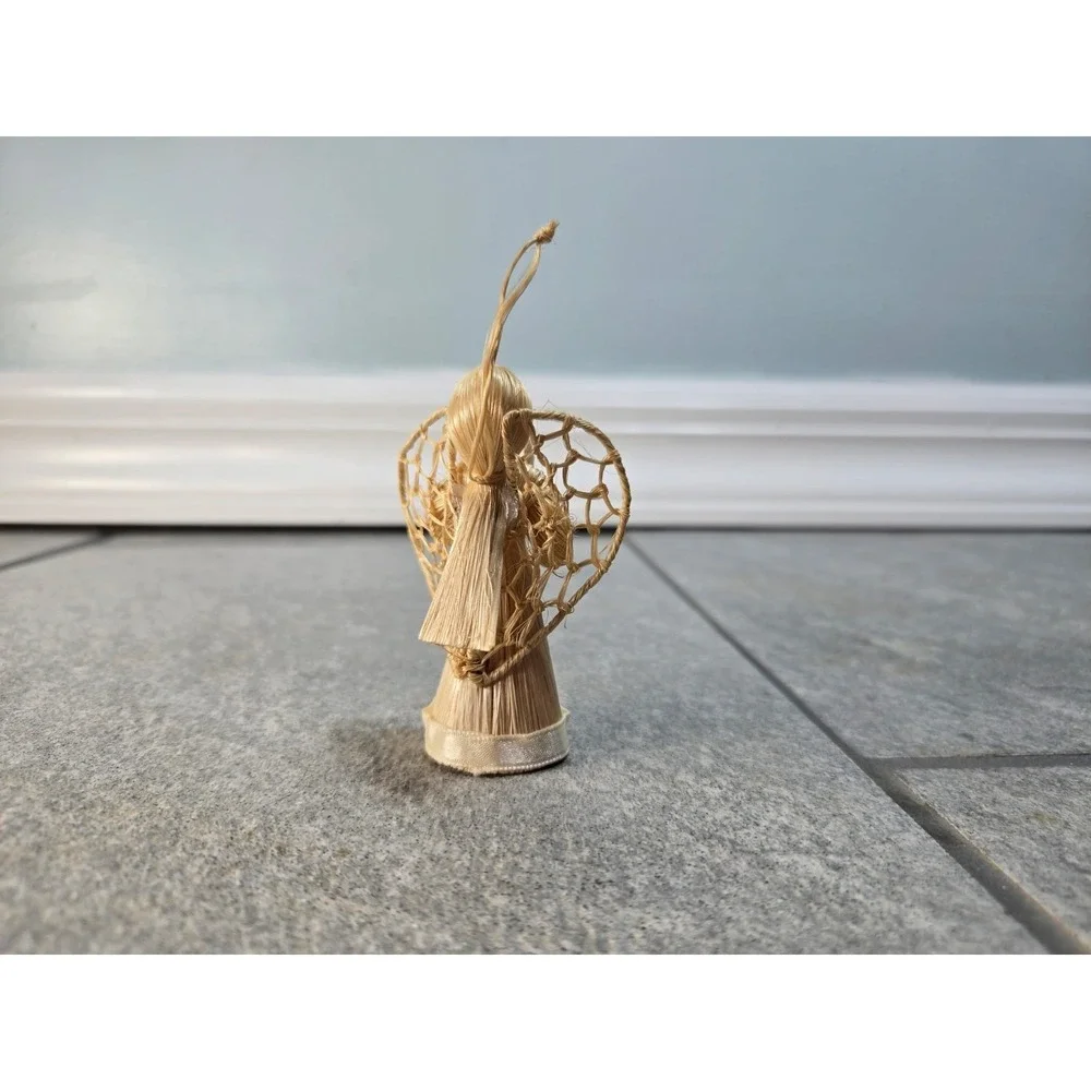 Handmade Straw Angel Ornament Rustic Corn Husk Folk Art Christmas Decor